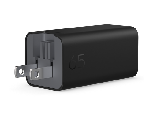 Compact 65W GaN Wall Charger with Foldable Prongs and USB-C Port