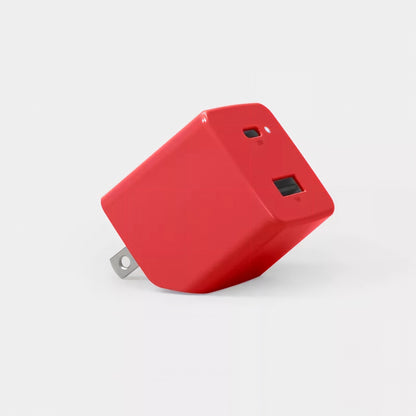 Dual-Port USB Wall Charger with Foldable Prongs and LED Status Light