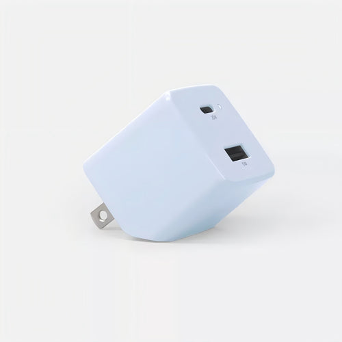 Dual-Port USB Wall Charger with Foldable Prongs and LED Status Light